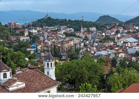 Plovdiv, Bulgaria - May 24, 2018: Amazing Night Panorama To City Of Plovdiv From Nebet Tepe Hill, Bu