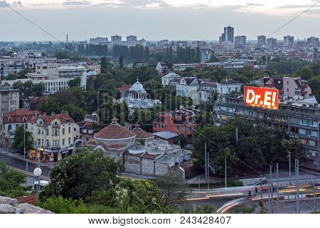 Plovdiv, Bulgaria - May 24, 2018: Amazing Night Panorama To City Of Plovdiv From Nebet Tepe Hill, Bu