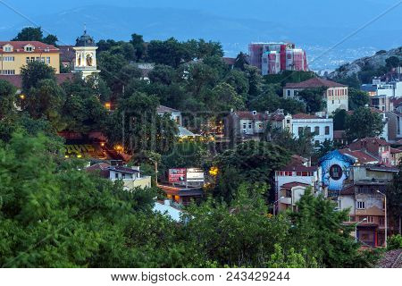 Plovdiv, Bulgaria - May 24, 2018: Amazing Night Panorama To City Of Plovdiv From Nebet Tepe Hill, Bu