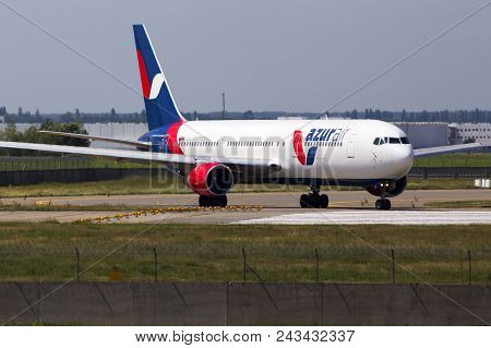 Borispol, Ukraine - May 25, 2018: D-azua Azur Air Germany Boeing 767-300 Aircraft Running On The Run