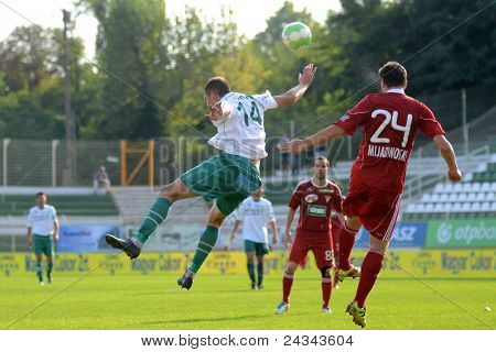 KAPOSVAR, Ungheria - 24 settembre: Serghei Alexeev (bianco 14) in azione presso un campione nazionale ungherese