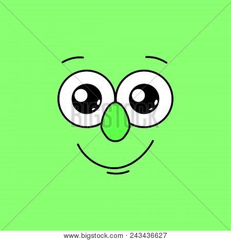 Smiling Face With Big Eyes On A Green Background. Vector Illustration.