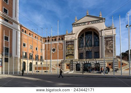 Madrid, Spain - January 23, 2018: Building Of Museum Of The Americas At Moncloa District In City Of 