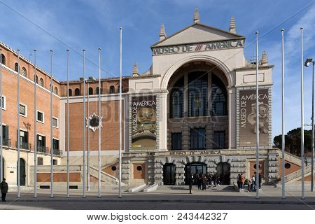 Madrid, Spain - January 23, 2018: Building Of Museum Of The Americas At Moncloa District In City Of 