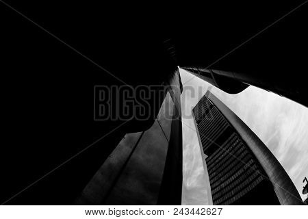 MADRID, SPAIN - MAY 11,2018: Four skyscraper tower in Cuatro Torres Business Area on May 11, 2018 in Madrid, Spain.