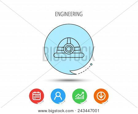 Engineering Icon. Engineer Or Worker Helmet Sign. Calendar, User And Business Chart, Download Arrow 
