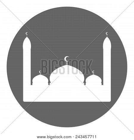 Islamic Mosque Silhouette Icon. Round Button. Vector Illustration.