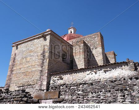 Fragment Of San Pedro Church In Mitla City Important Archeological Site Of Zapotec Culture In Oaxaca