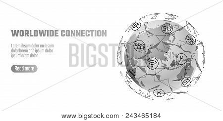 Global Network Connection. World Map Asia Continent Point Line Worldwide Information Technology Dat 