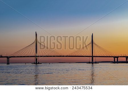 Bridge In Petrovsky Fairway. Whsd Viaduct Above Sea. St. Petersburg, Russia