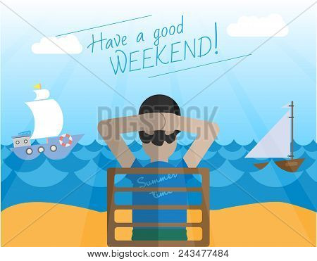 Man Resting On The Sea On His Day Off Or On Leave