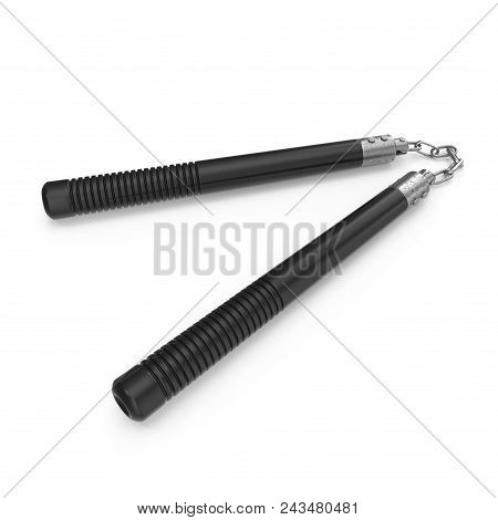 Karate Sticks Or Nunchuks On White Background. 3d Illustration