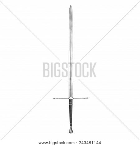 Medieval Double Edged Two Handed Sword On White. 3d Illustration