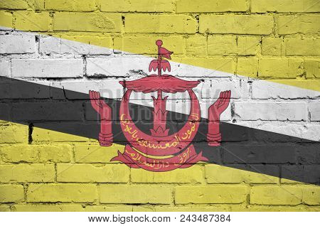 Brunei Darussalam Flag Is Painted Onto An Old Brick Wall