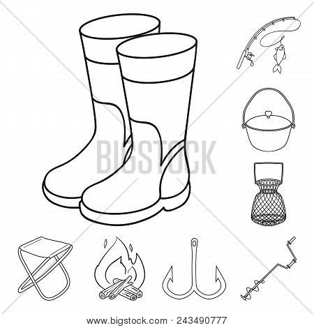 Fishing And Rest Outline Icons In Set Collection For Design. Tackle For Fishing Vector Symbol Stock 
