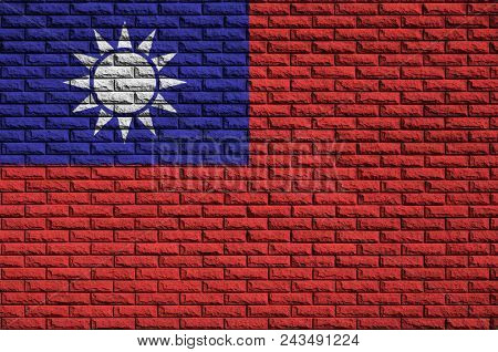 Taiwan Flag Is Painted Onto An Old Brick Wall