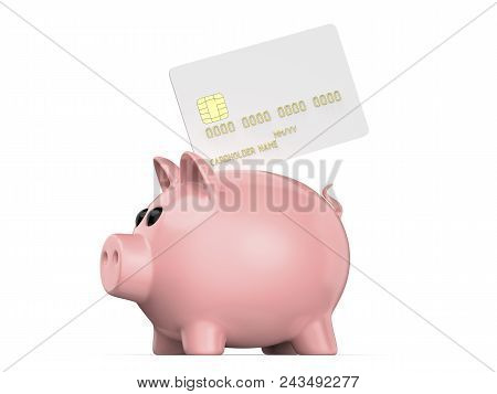 Debit Plastic Card Image Photo Free Trial Stock Debit Plastic Card Or Credit With Pink Piggy Bank Render Of Blank White Template For Mock Up And Presentation Design Isolated On Background