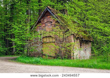 Old Architecture Among Green Nature. Old Destroyed Historic Bread Oven In The Forest.