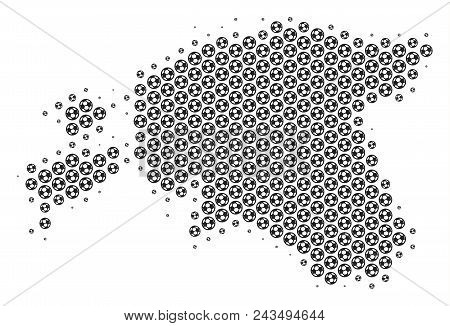 Football Ball Estonia Map. Vector Geographic Scheme In Gray Color. Abstract Estonia Map Mosaic Is Ma