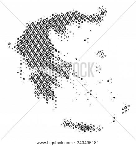 Football Ball Greece Map. Vector Geographic Scheme In Gray Color. Abstract Greece Map Mosaic Is Comp
