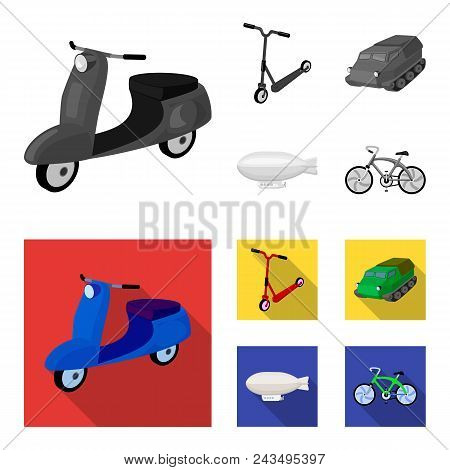 Motorcycle, Scooter, Armored Personnel Carrier, Aerostat Types Of Transport. Transport Set Collectio