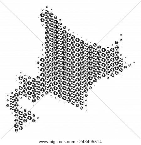 Football Ball Hokkaido Island Map. Vector Geographic Scheme In Gray Color. Abstract Hokkaido Island 