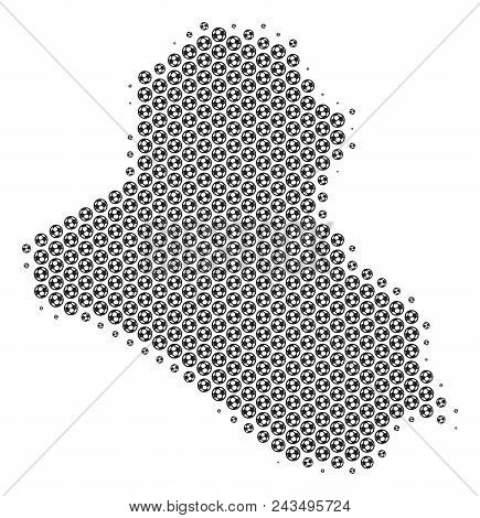 Football Ball Iraq Map. Vector Geographic Scheme In Grey Color. Abstract Iraq Map Composition Is Com