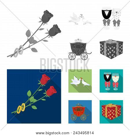 Wedding And Attributes Cartoon , Flat, Outline, Black Icons In Set Collection For Design.newlyweds A