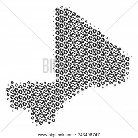 Football Ball Mali Map. Vector Geographic Plan In Grey Color. Abstract Mali Map Collage Is Construct