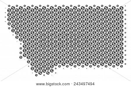 Football Ball Montana State Map. Vector Geographic Scheme In Gray Color. Abstract Montana State Map 