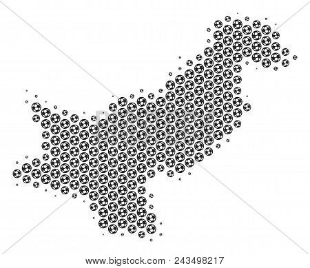 Football Ball Pakistan Map. Vector Geographic Plan In Grey Color. Abstract Pakistan Map Collage Is C