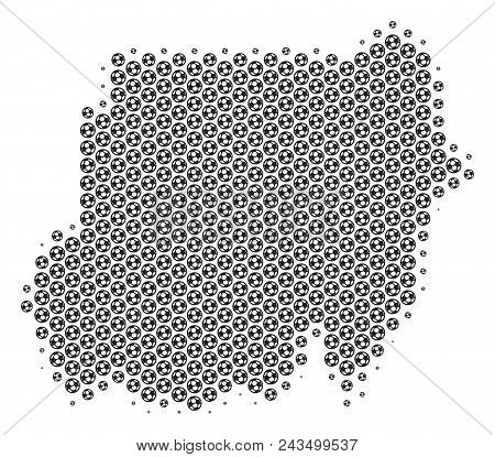 Football Ball Sudan Map. Vector Geographic Scheme In Grey Color. Abstract Sudan Map Mosaic Is Compos