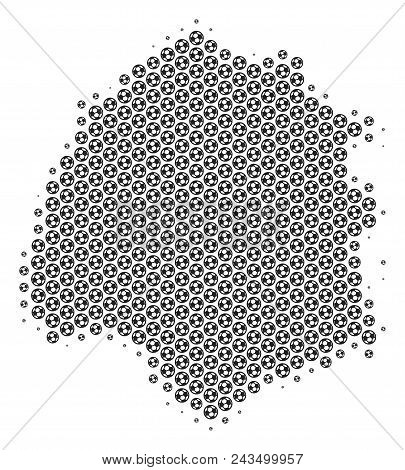 Football Ball Thassos Greek Island Map. Vector Territorial Scheme In Gray Color. Abstract Thassos Gr