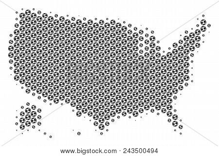 Football Ball Usa With Alaska Map. Vector Geographic Scheme In Gray Color. Abstract Usa With Alaska 