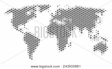 Football Ball World Map. Vector Geographic Scheme In Gray Color. Abstract World Map Concept Is Organ