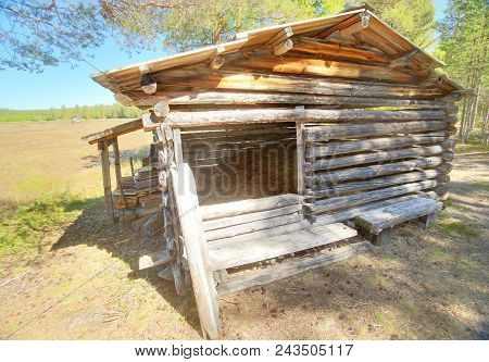 Wooden Shed In The Nature Reserve Svansele Dammaenger, A Former Water-meadow, In Sweden.