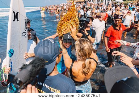 June 3, 2018. Keramas, Bali, Indonesia. Award Ceremony Of Competition Wsl Corona Bali Protected. Win