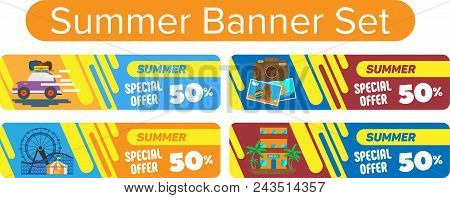 A Set Of Banners With Illustrations For The Summer Theme