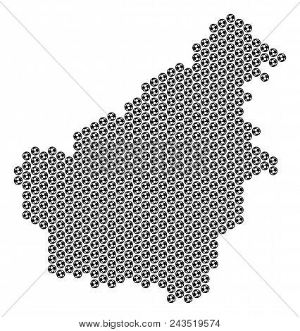 Football Ball Borneo Island Map. Vector Territorial Scheme On A White Background. Abstract Borneo Is