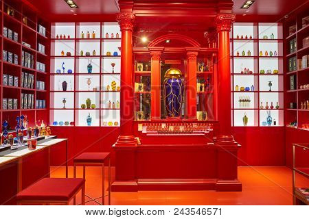 MILAN, ITALY - CIRCA NOVEMBER, 2017: perumes on display at The Merchant of Venice store in Milan. 