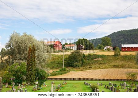 Heddal, Norway-august 15, 2014 -  Old Cemetery In Norwegian Village Near The Old Church.