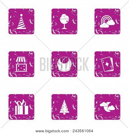 Winter Prank Icons Set. Grunge Set Of 9 Winter Prank Vector Icons For Web Isolated On White Backgrou