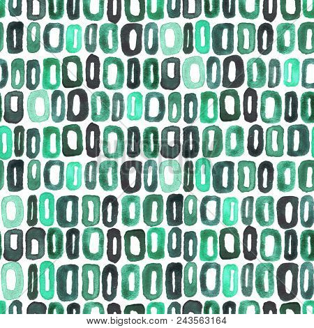 Seamless Watercolour Retro Pattern 60s Green On White For Craft, Textile, Wrapping, Decotate