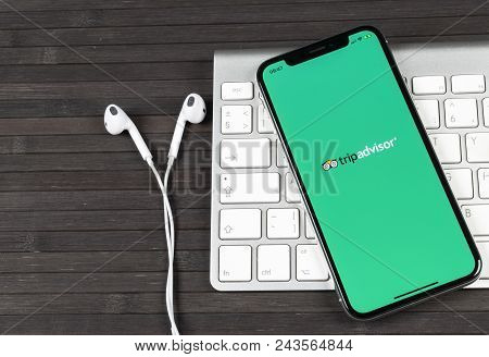 Sankt-petersburg, Russia, June 2 2018: Tripadvisor Application Icon On Apple Iphone X Screen Close-u