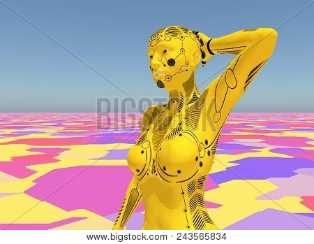 Computer Generated 3d Illustration With A Posing Humanoid Robot