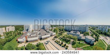 Virtual Reality, Riga Street And Gailezers Hospital, Latvia, Drone Vr Technology 360 Simulation Dron