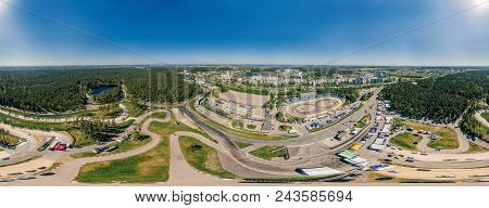 Virtual Reality, Riga Street And Bikirnieki Racing Track, Latvia, Drone Vr Technology 360 Simulation