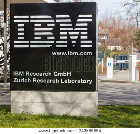 Ruschlikon, Switzerland - April 2, 2018: A Stele At The Entrance To Ibm Research - Zurich. Ibm Resea