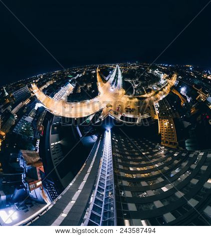 Riga, Latvia, Virtual, Reality Vr Technology 360 Life Simulation Drone Shot The Towers Sphere Hotel