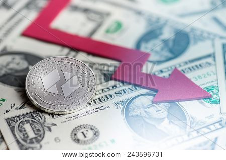 Shiny Silver Ubiq Cryptocurrency Coin With Negative Chart Crash Baisse Falling Lost Deficit 3d Rende